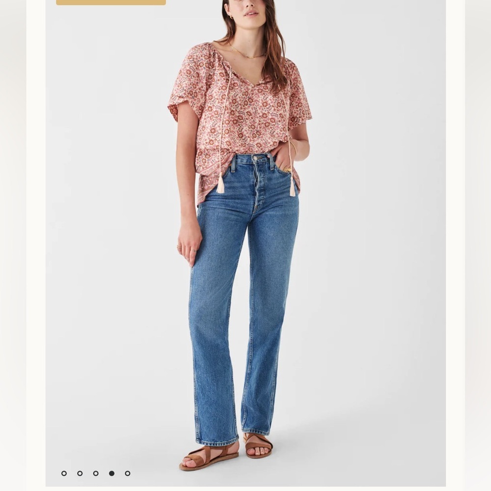 Women's Faherty Florence Earth Block Organic Cotton Peasant Blouse Size M